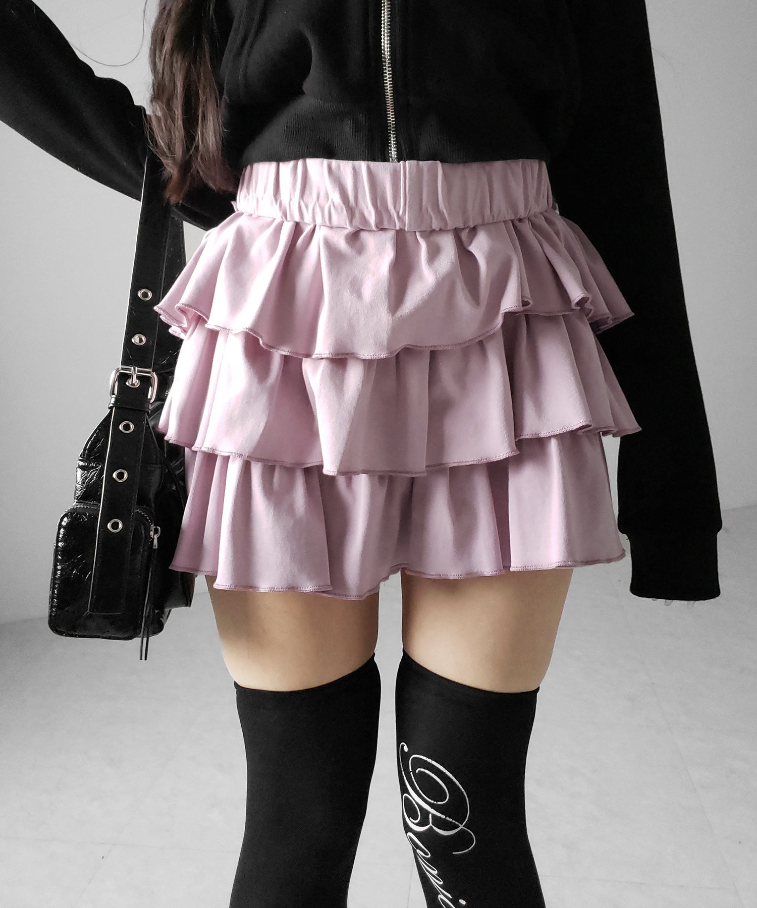 【 新色ピンク追加!4color 】3段フリルカットソーミニスカパン / 3 frill cutsew mini skirt pants