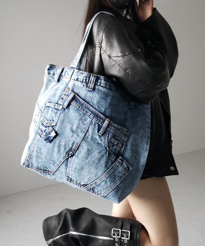 ヴィンテージドッキングウォッシュデニムバッグ / vintage docking washed denim bag