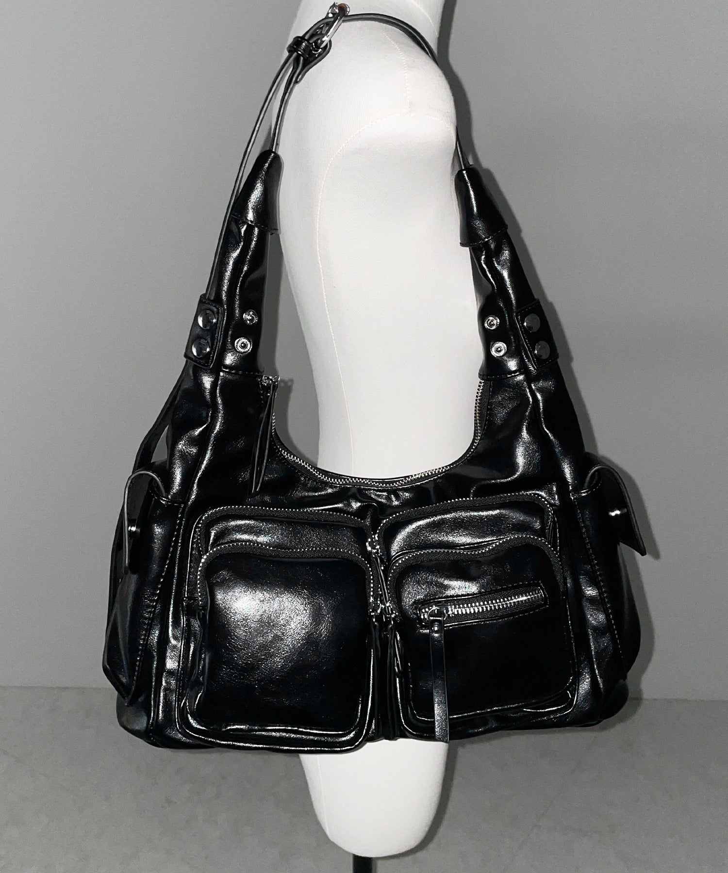 【 2color 】ダブルジップアウトポケットヴィンテージボストンショルダーバッグ / double zip out pocket vintage boston shoulder bag