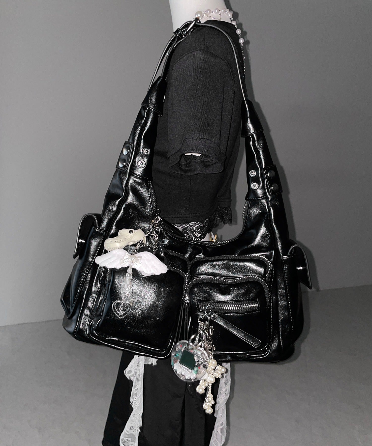 【 2color 】ダブルジップアウトポケットヴィンテージボストンショルダーバッグ / double zip out pocket vintage boston shoulder bag