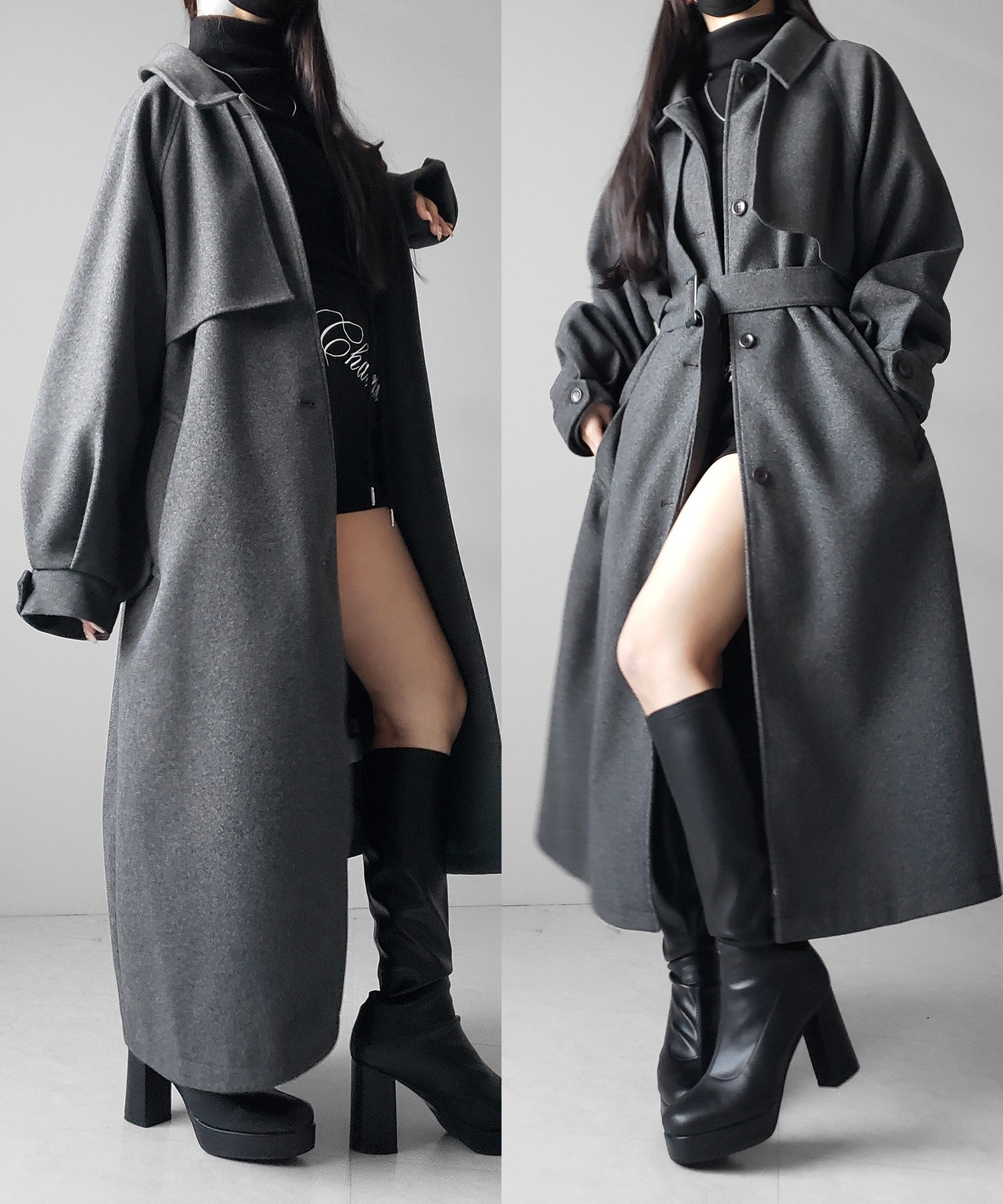 【 ウエストマークベルトSET 】2WAY ステンカラーレディメルトンロングコート / 2WAY soutien collar lady melton long coat