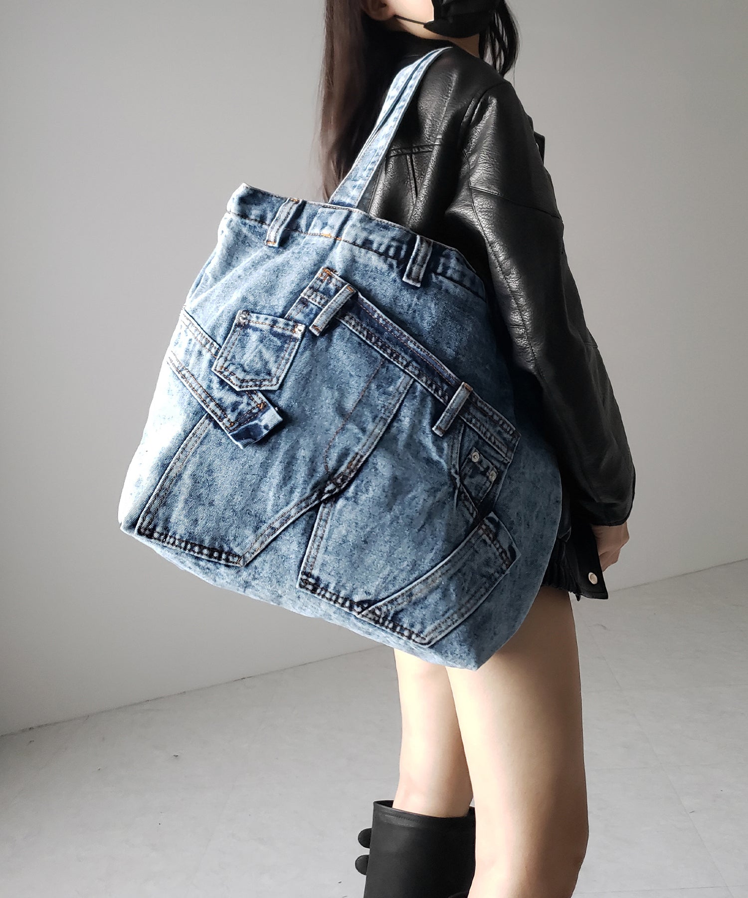 ヴィンテージドッキングウォッシュデニムバッグ / vintage docking washed denim bag