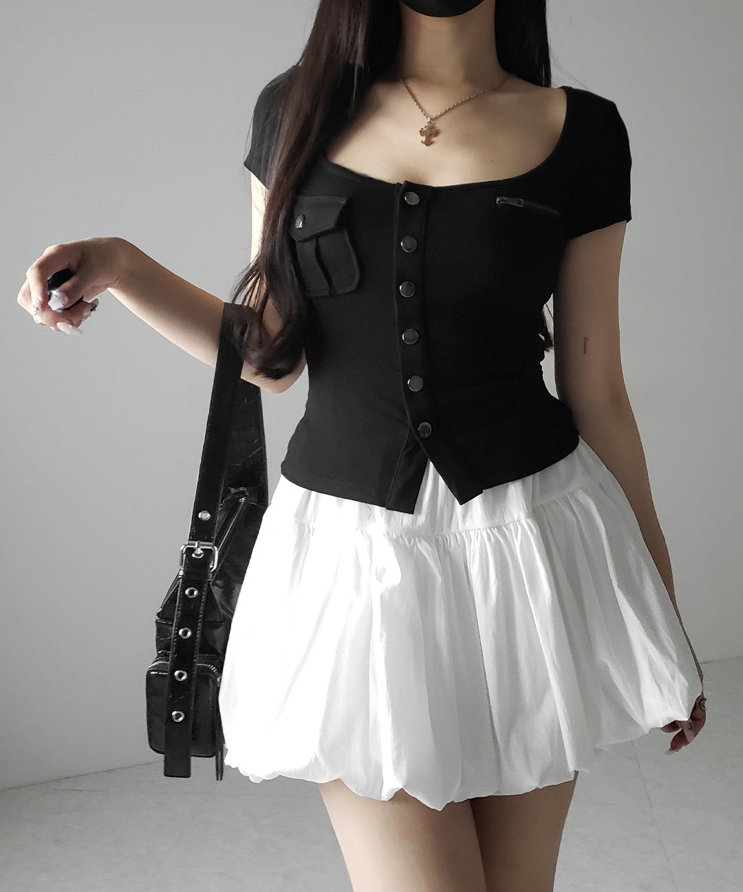 【 2color /インパン裏地付き 】ティアードコットンバルーンミニスカート / tiered cotton balloon mini skirt