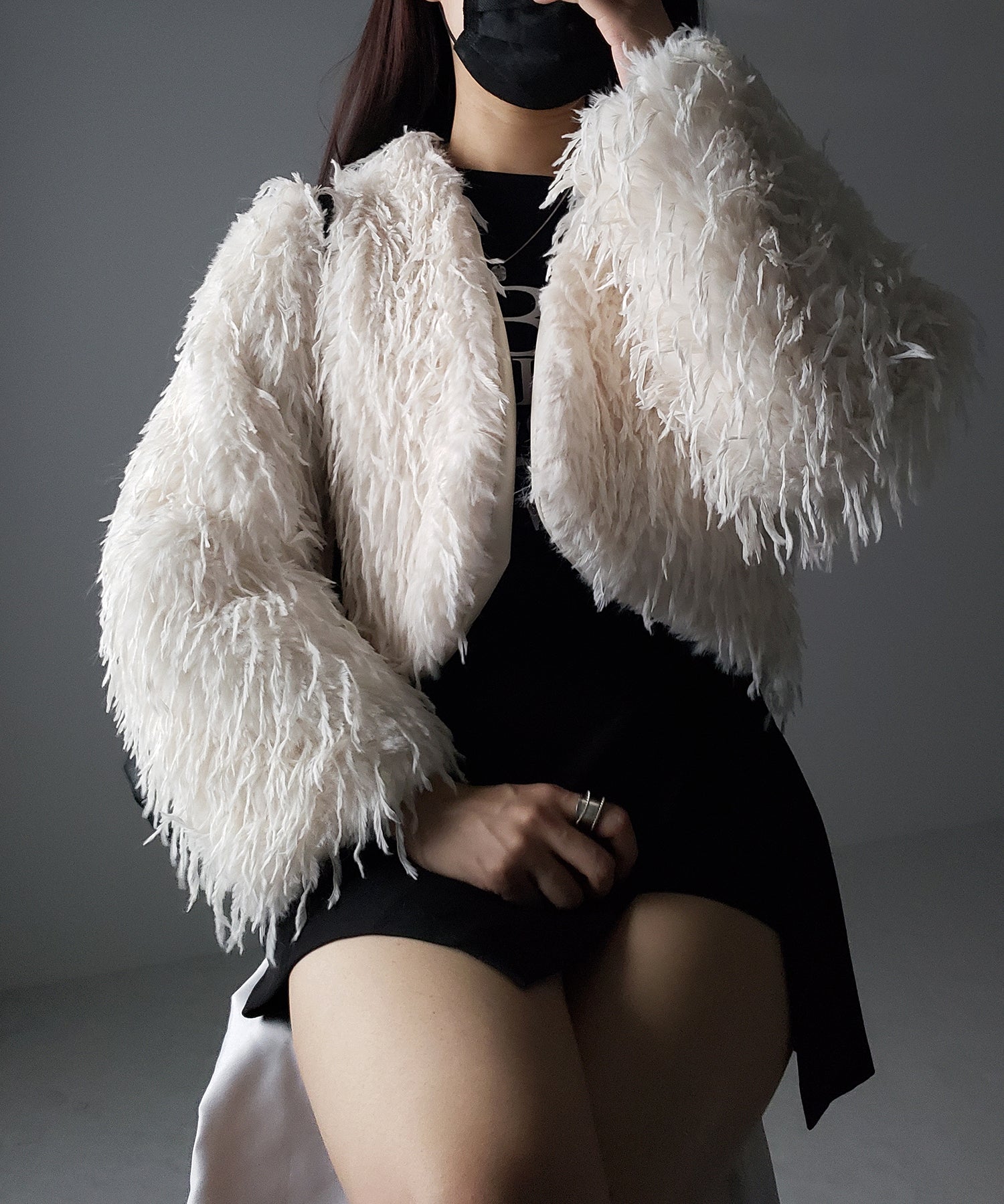 【 4color 】ムードフェザーワイドスリーブショートカーディガン/ mood feather wide sleeve short cardigan