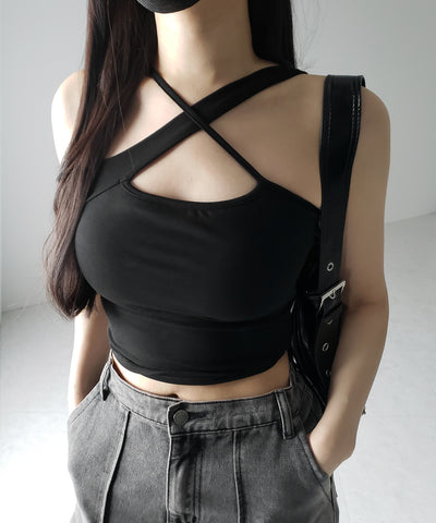 【 カップ付 】クロスネックカットアウトキャミソール / cross neck cutout camisole