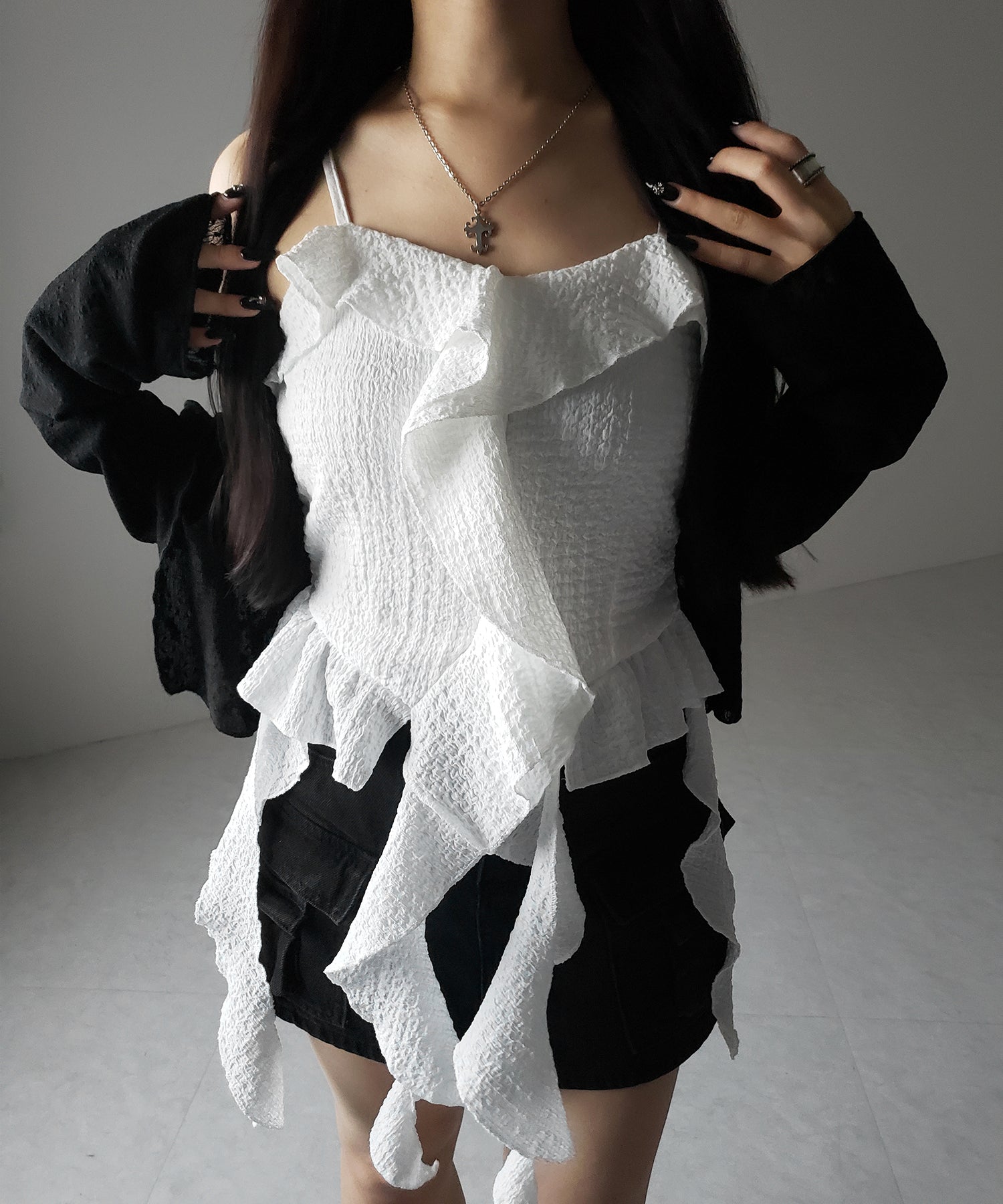 ラッフルフリルレイヤードビスチェキャミソール / ruffle frill layered bustier camisole