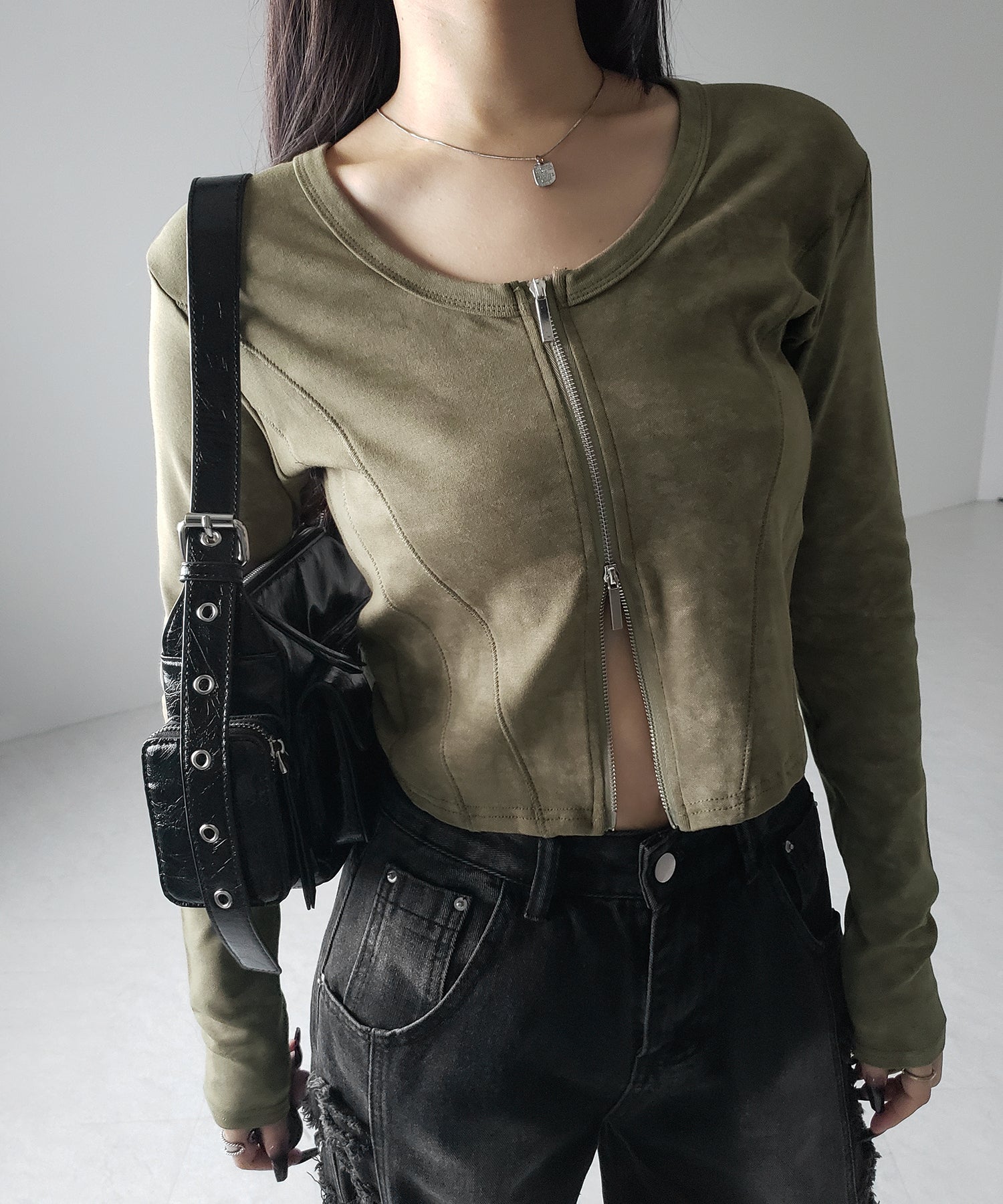 【 2color 】ダブルジップヴィンテージカットソーカーディガン / double zip vintage cut sew cardigan