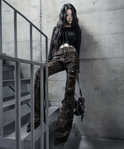 ヴィンテージカモフラストレッチカーゴフレアデニム / vintage camouflage stretch cargo flare denim