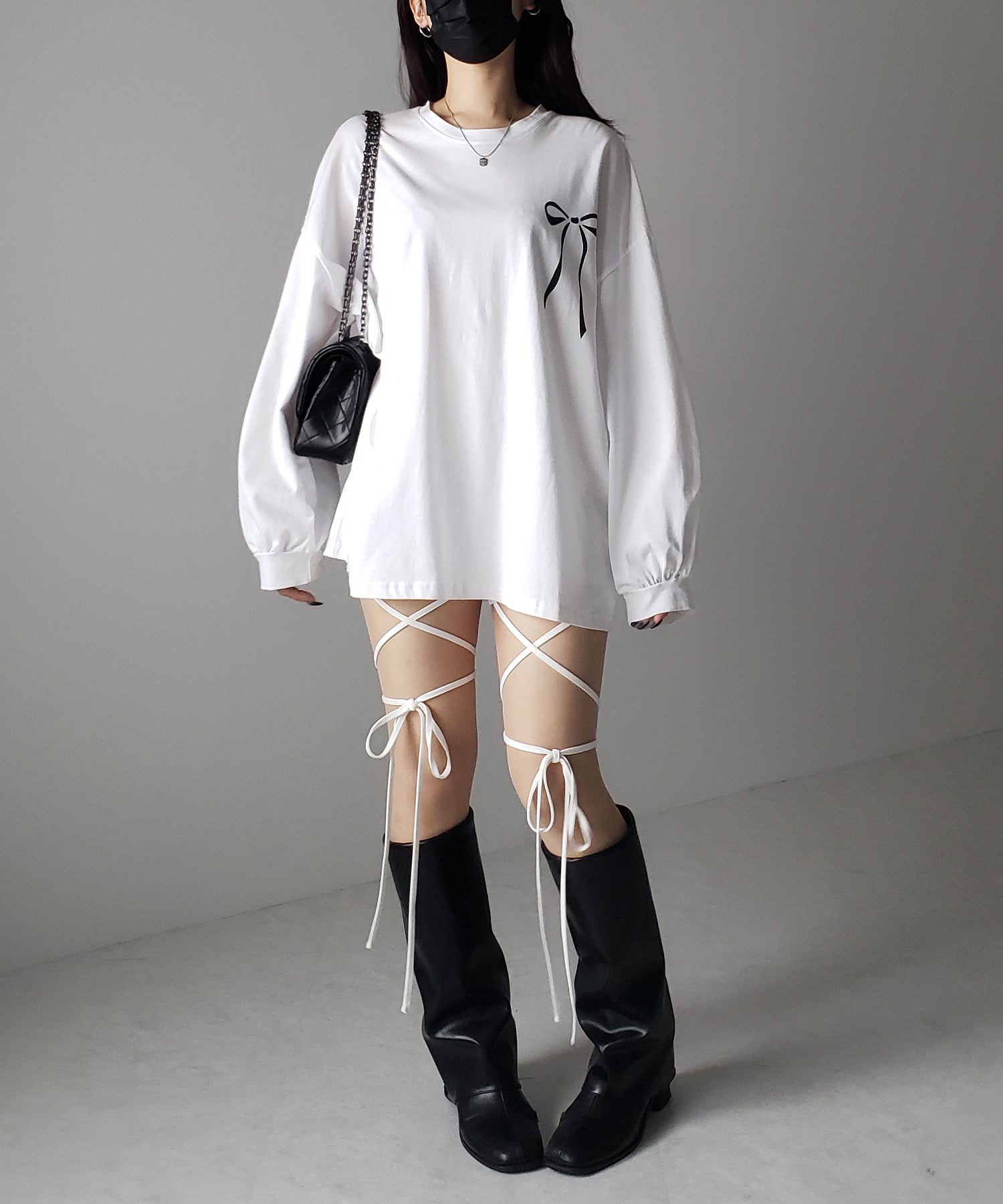 【 セルフカット調節可能 】クロスストラップリボンバイカーレギンスパンツ / cross strap ribbon biker leggings pants