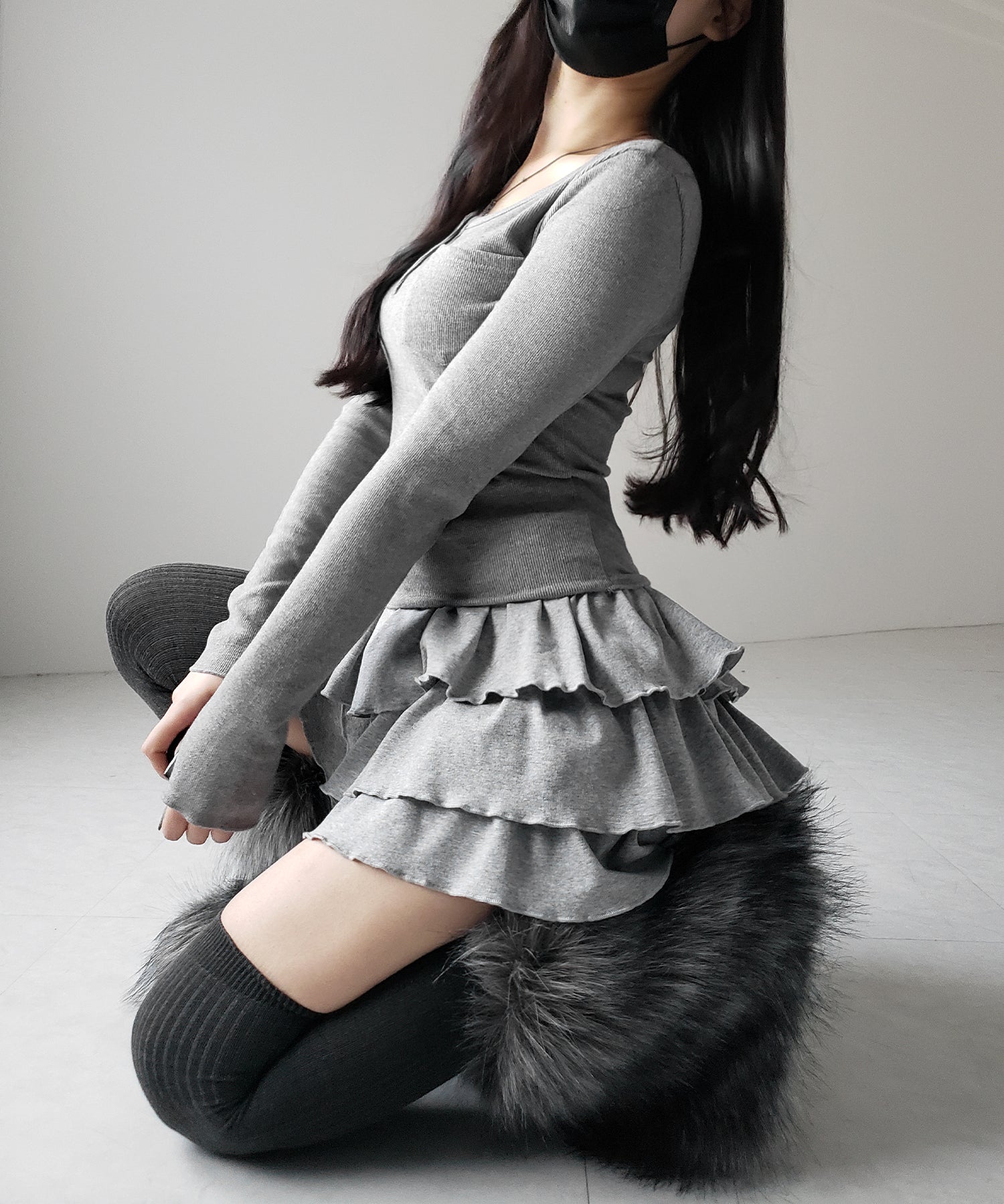 【 新色ピンク追加!4color 】3段フリルカットソーミニスカパン / 3 frill cutsew mini skirt pants