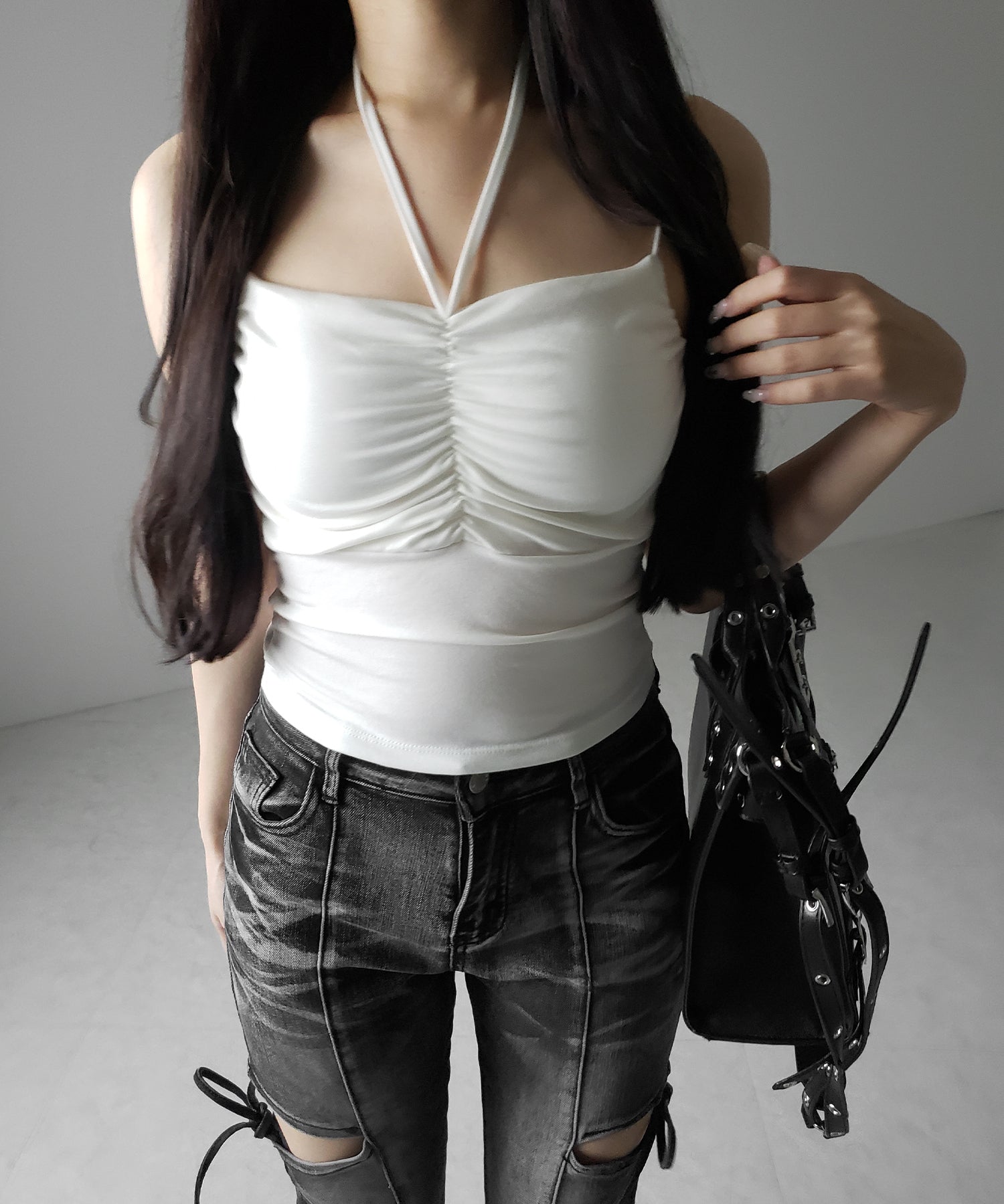 【 2WAY 】クロスストラップリボンギャザースリムキャミソール / cross strap ribbon gather slim camisole