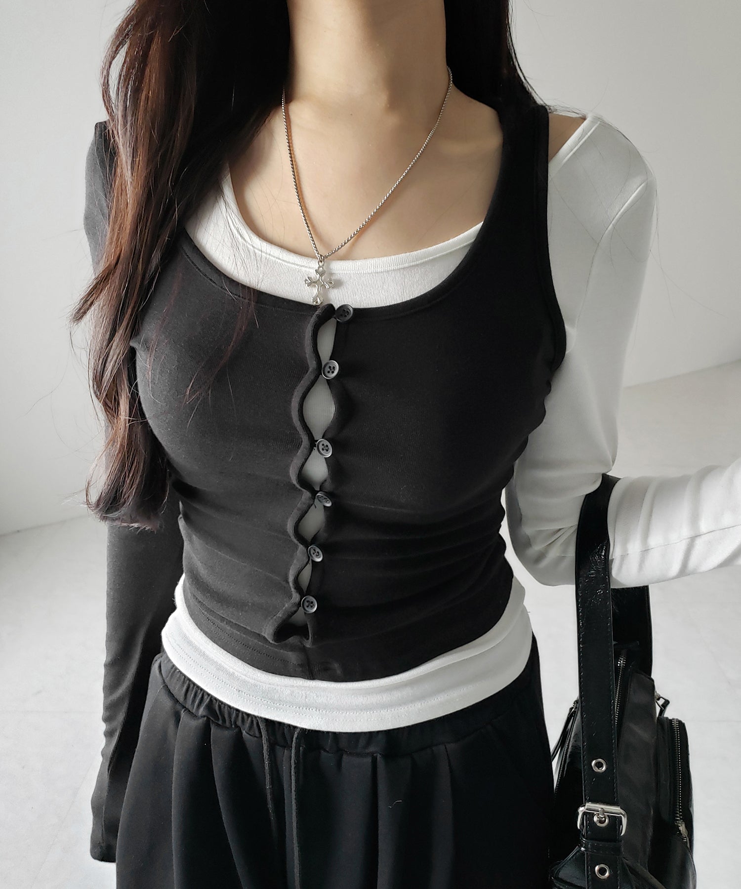 【 2color 】ブロッキングセットレイヤードトップス / blocking set layered tops