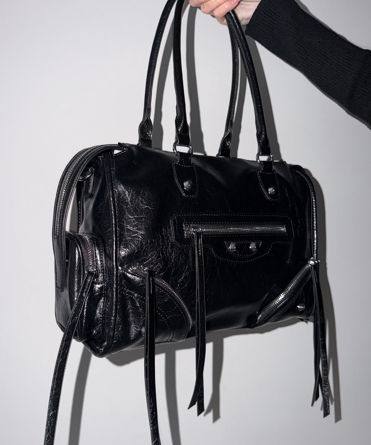 【 ショルダーストラップ付き2WAY 】アウトポケットヴィンテージダブルジップボストンショルダーバッグ /out pocket vintage double zip boston shoulder bag