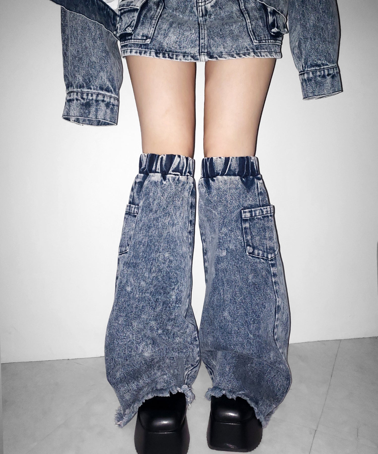 【 セットアップ着用可能 】ヴィンテージケミカルブリーチデニムレッグカバー / vintage chemical bleach denim leg cover