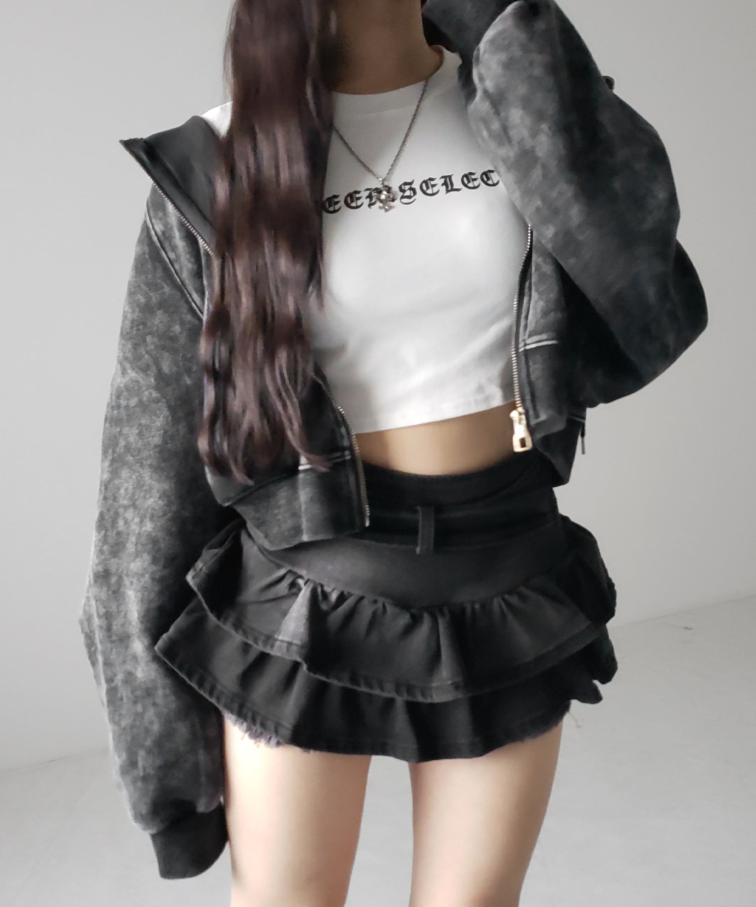【 2color 】ベルテッドフリルヴィンテージデニムミニスカパン / Belted frill vintage denim mini skirt pants