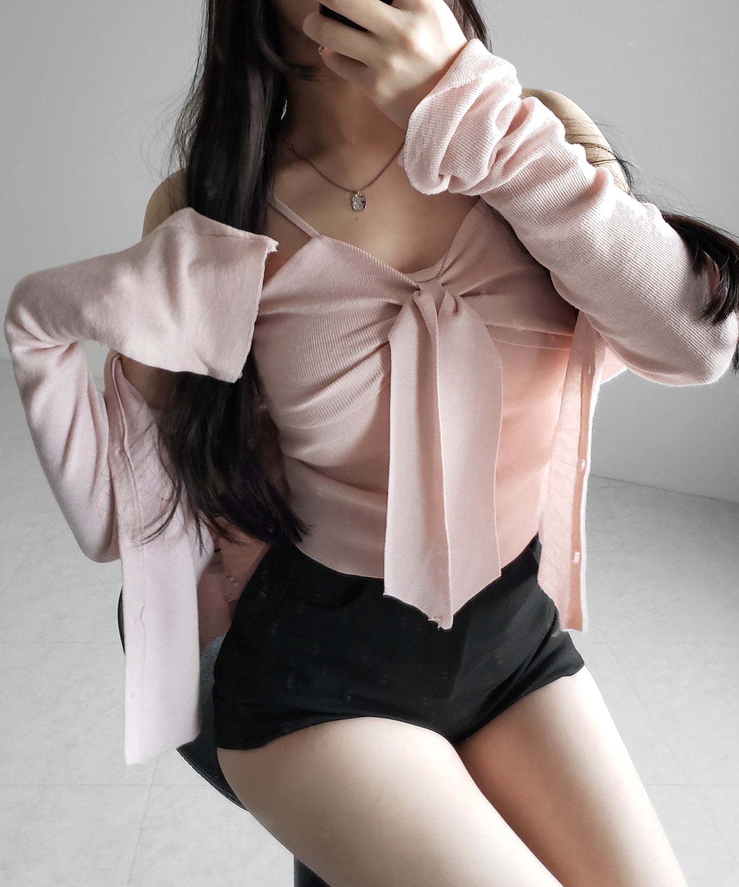 【 2点セット 】リボンニットキャミソール + カーディガンセット /ribbon knit camisole + cardigan SET