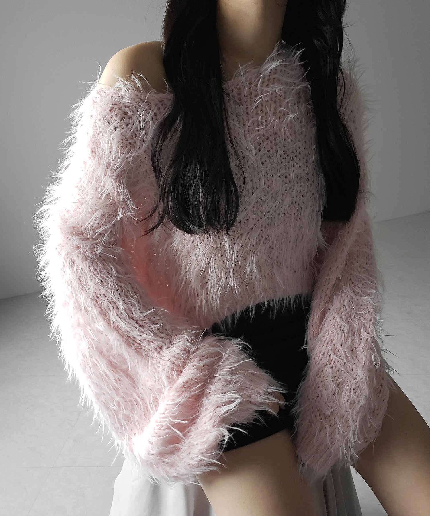 【 選べる6色展開 】フラッフィーシャギールーズショートニット / fluffy shaggy loose short knit