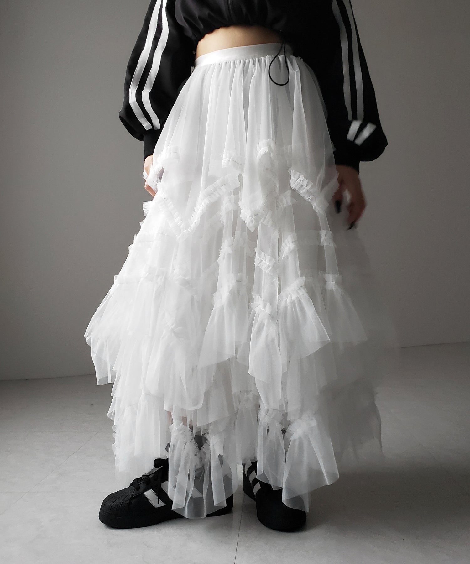 レイヤードボリュームフリルチュールスカート / layered volume frill tulle skirt