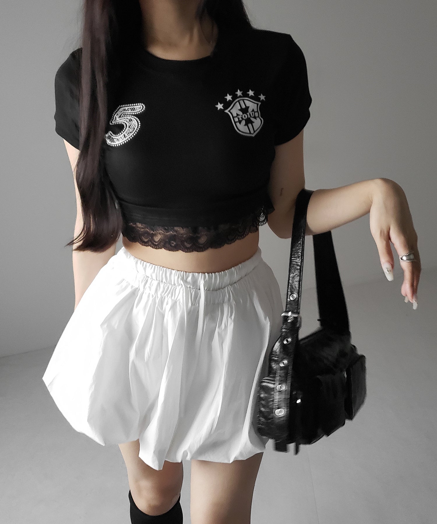 【 2color /インパン裏地付き 】フェイクレイヤードコットンバルーンミニスカート / fake layered cotton balloon mini skirt