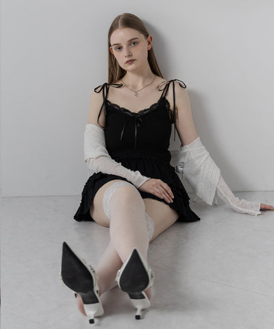 3サテンリボンレースリブキャミソール / three satin ribbon lace lib camisole