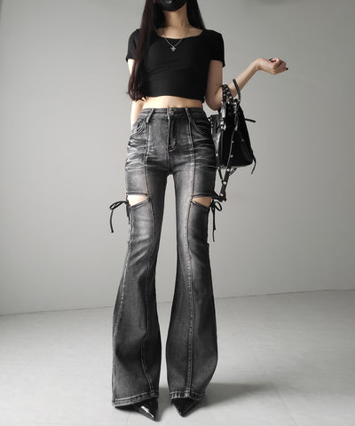 スクエアネックショートスリム半袖Tシャツ / square neck short slim sleeve T-shirt