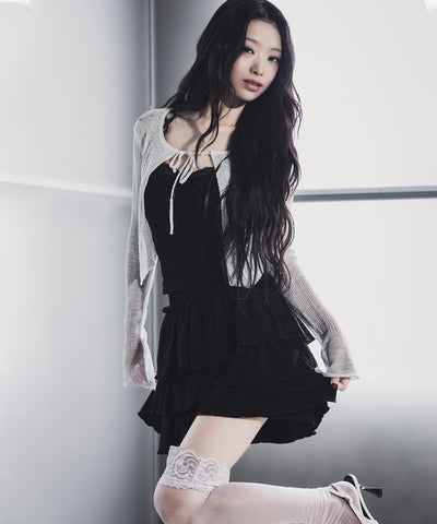 フロントリボンシアーニットショートカーディガン / front ribbon sheer knit short cardigan