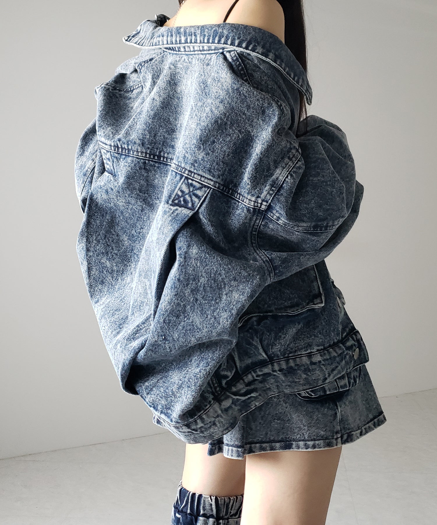 【 セットアップ着用可能 】ヴィンテージケミカルブリーチプリーツデニムミニスカート / vintage bleached pleated denim mini skirt