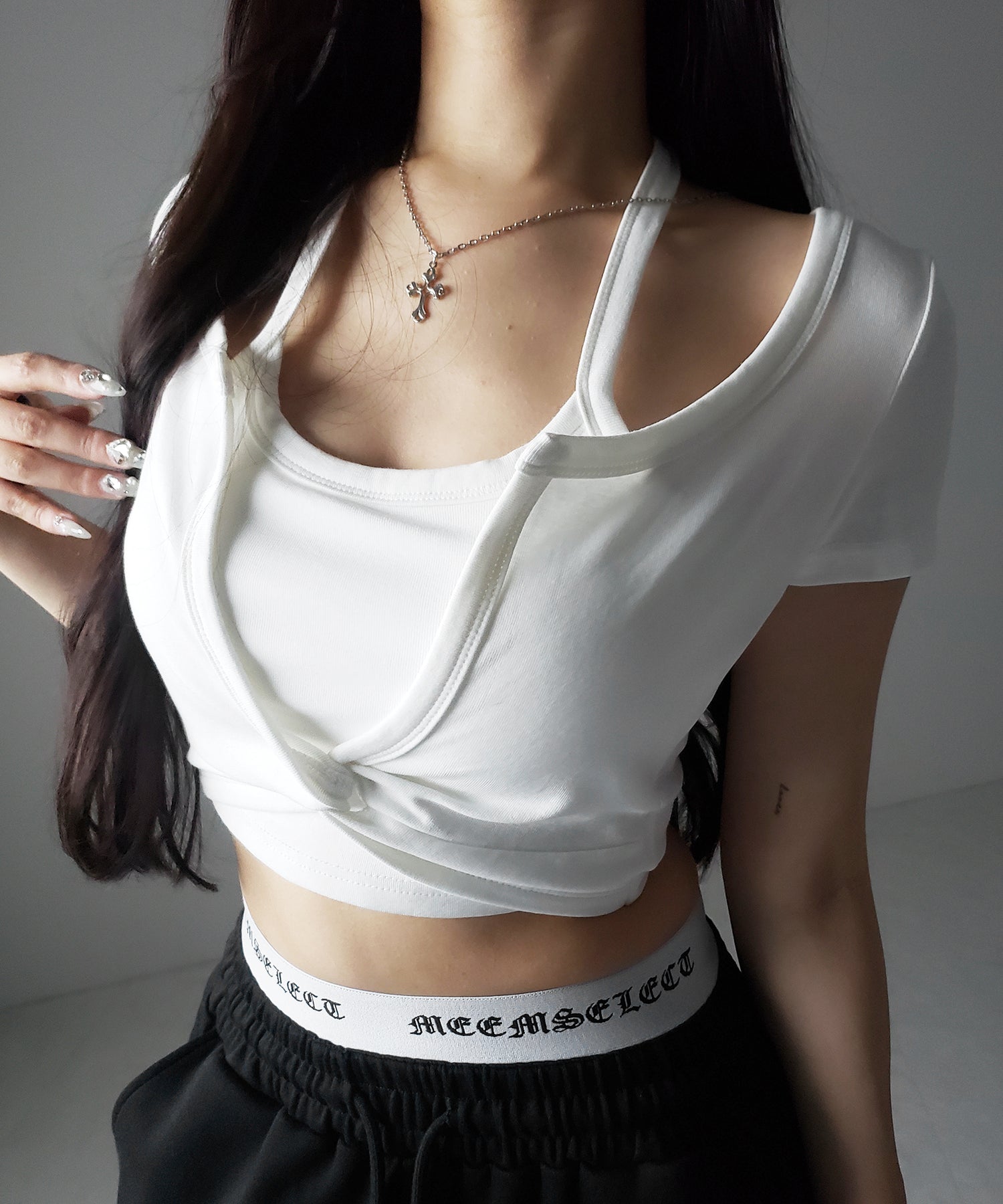 ホルターネックレイヤードショートぴちTシャツ / halter neck layered short pichi T-shirts