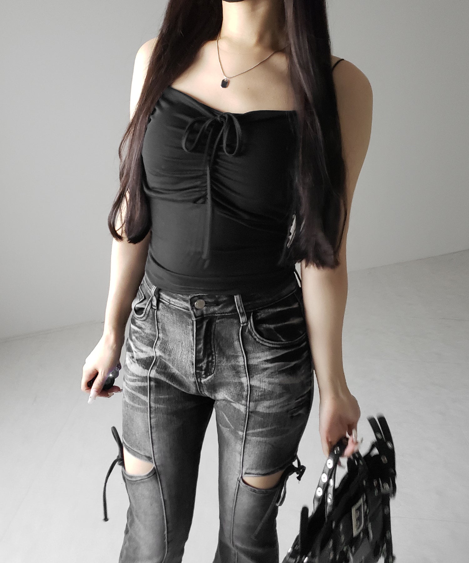 【 2WAY 】クロスストラップリボンギャザースリムキャミソール / cross strap ribbon gather slim camisole