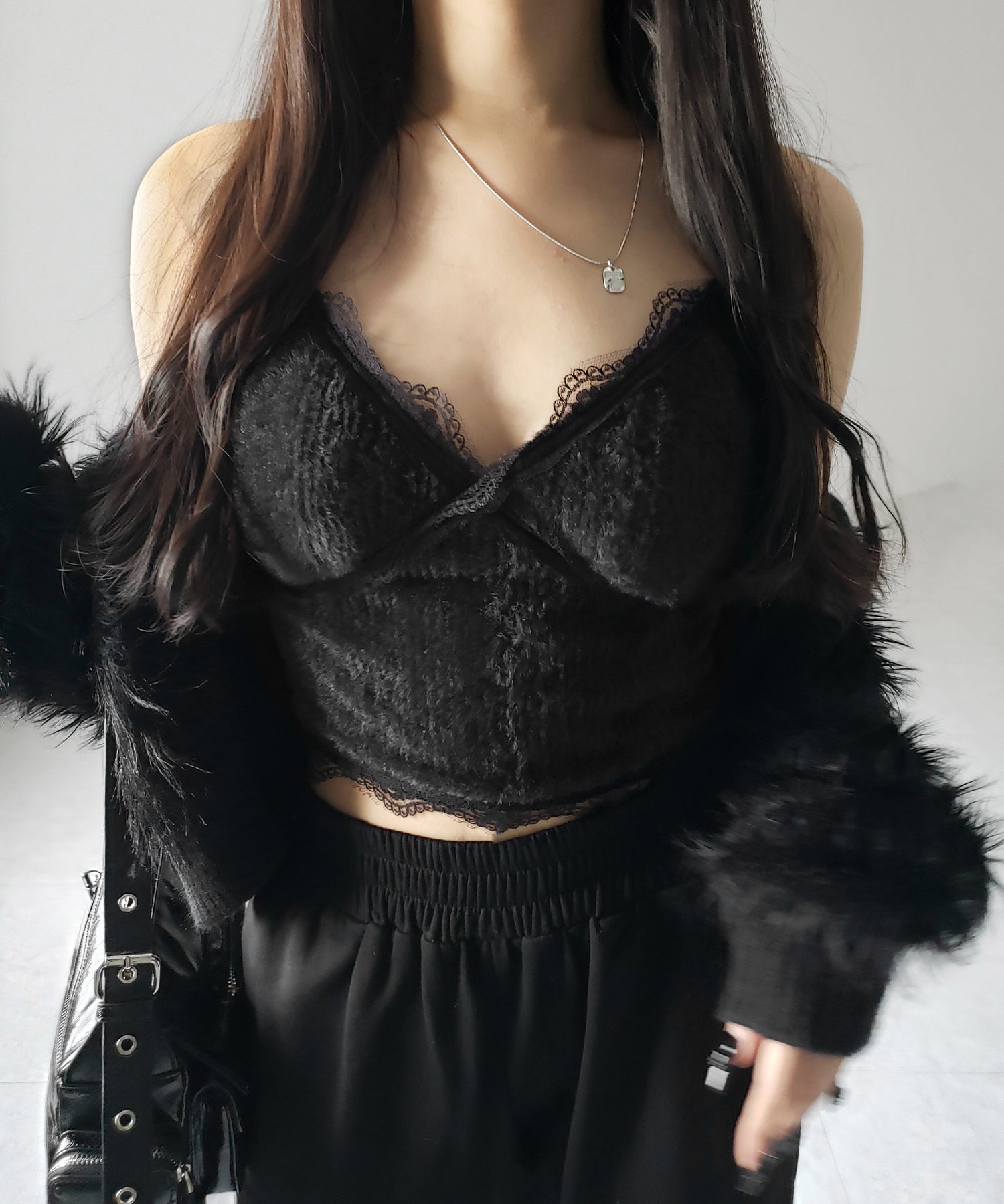 【 カップ付き 】シャギーファーショートビスチェキャミソール / shaggy fur short bustier camisole