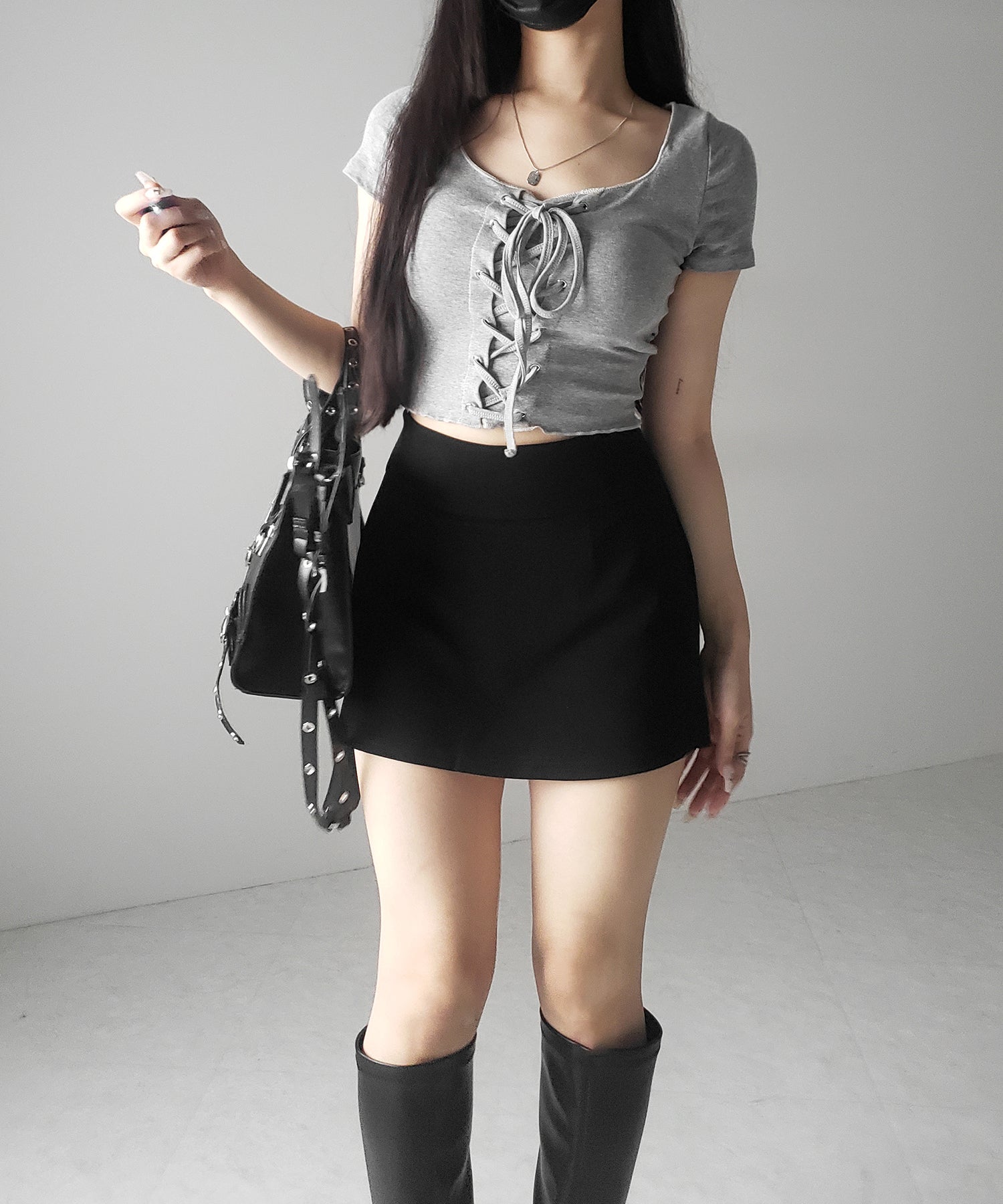 【 2color / 3size 】サイドスリットレイヤードスウェットミニスカパン / side slit layered sweat mini skirt pants