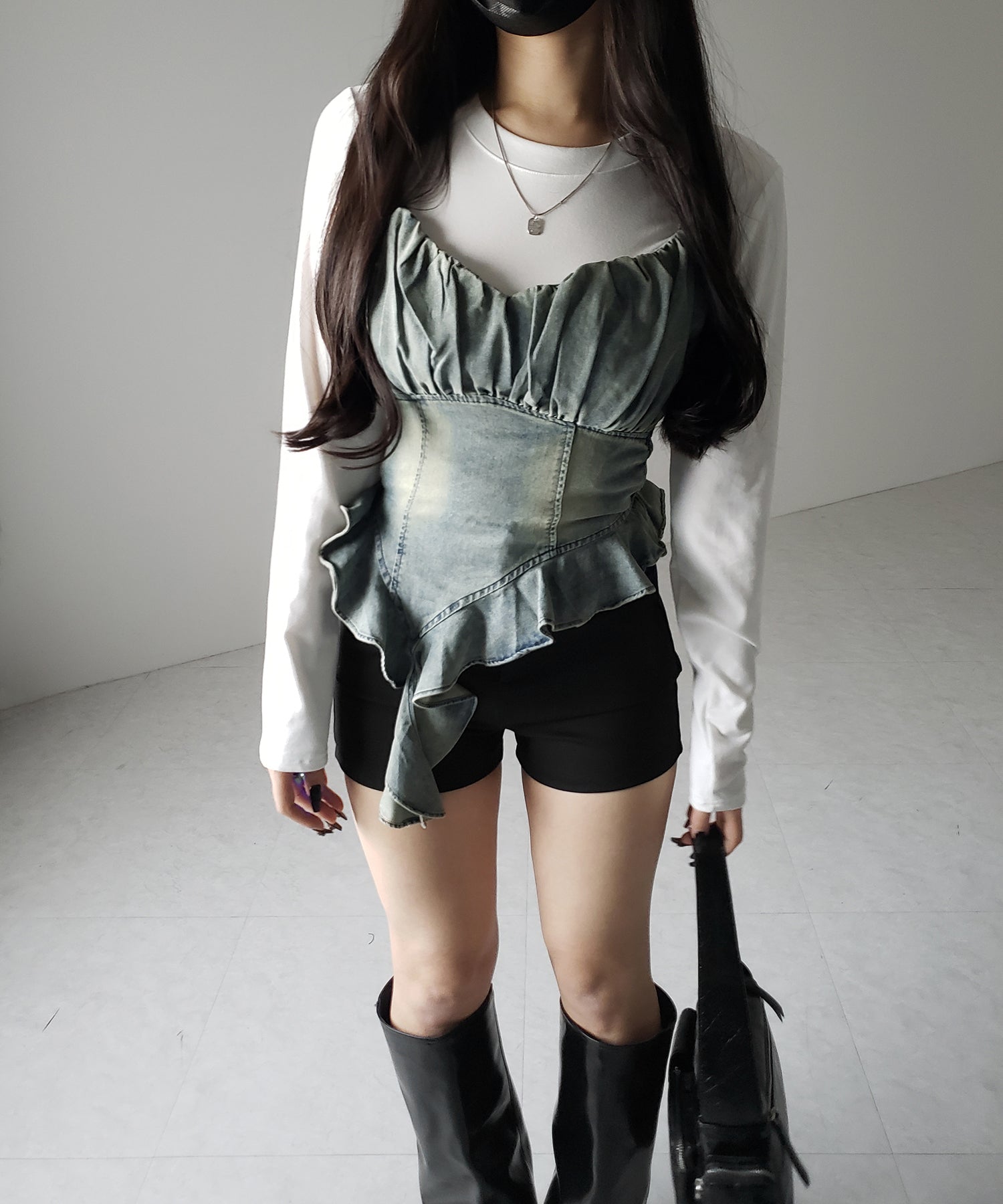 【 2点セット 】ヴィンテージデニムビスチェ & レイヤードTシャツセット / vintage denim bustier & layered T-shirts set