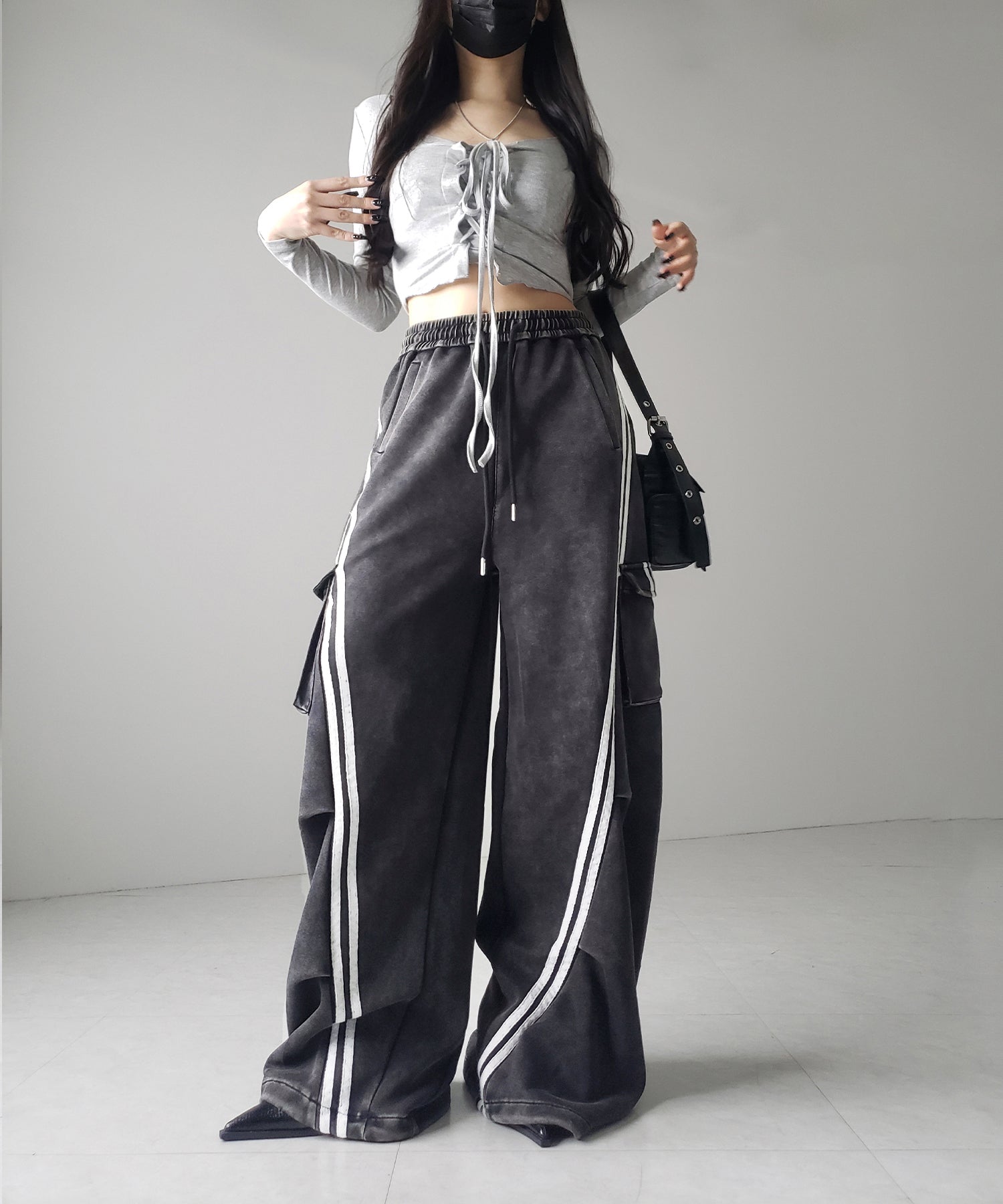 【 裾絞り可能2WAY 】ピグメントヴィンテージサイドラインタックワイドスウェットパンツ / pigment vintage sideline tuck wide sweatpants