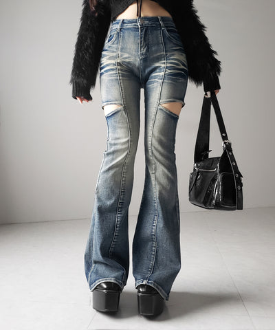 カットアウトヴィンテージストレッチフレアデニム / cutout vintage stretch flare denim