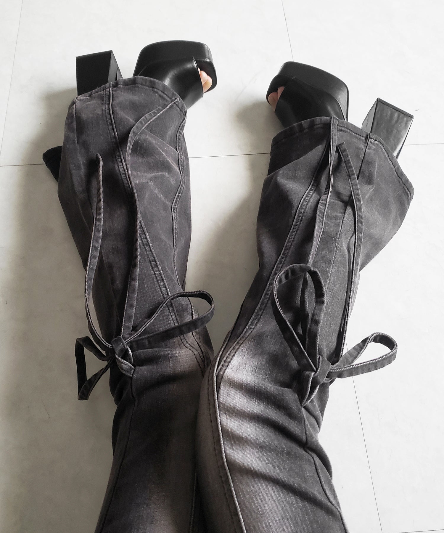 ストラップリボンヴィンテージストレッチフレアデニム / strap ribbon vintage stretch flare denim