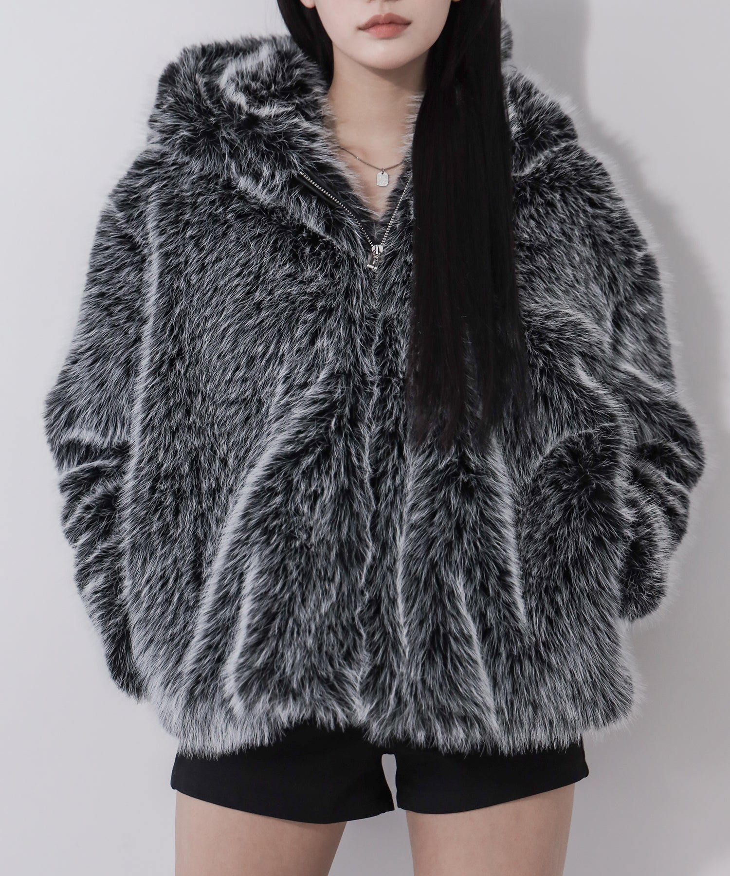 フェイクファーフーディミドルコート / fake fur hoodie middle coat