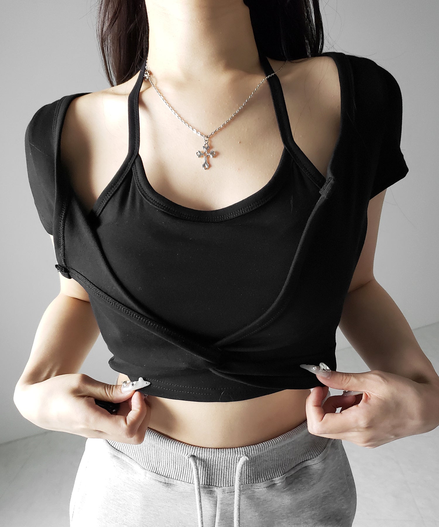 ホルターネックレイヤードショートぴちTシャツ / halter neck layered short pichi T-shirts