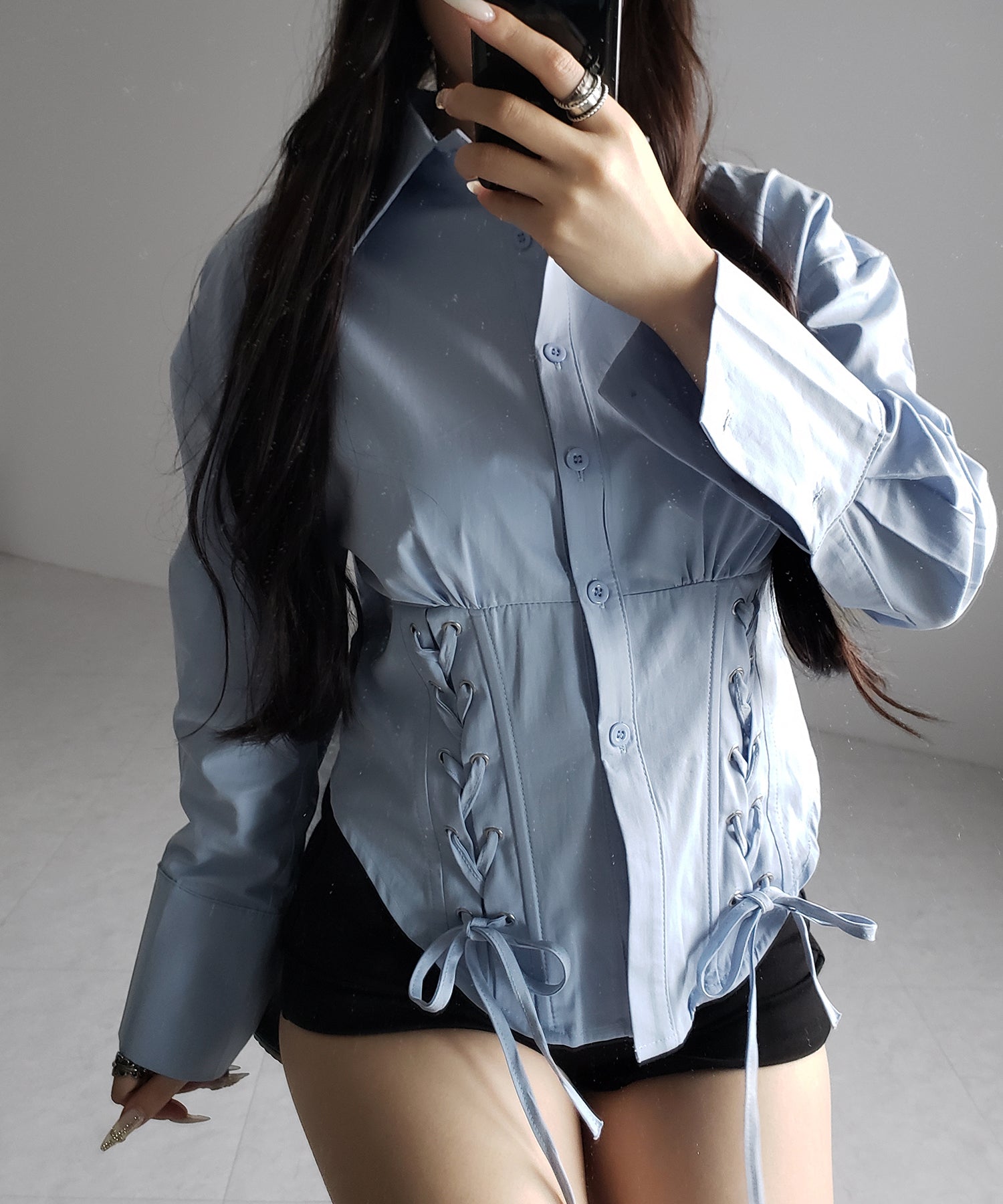 ダブルレースアップリボンシャツ / double lace up ribbon shirts