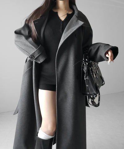 【 ウエストマークベルトSET 】2WAY スタンドカラーレディメルトントレンチロングコート / 2WAY stand collar lady melton trench long coat