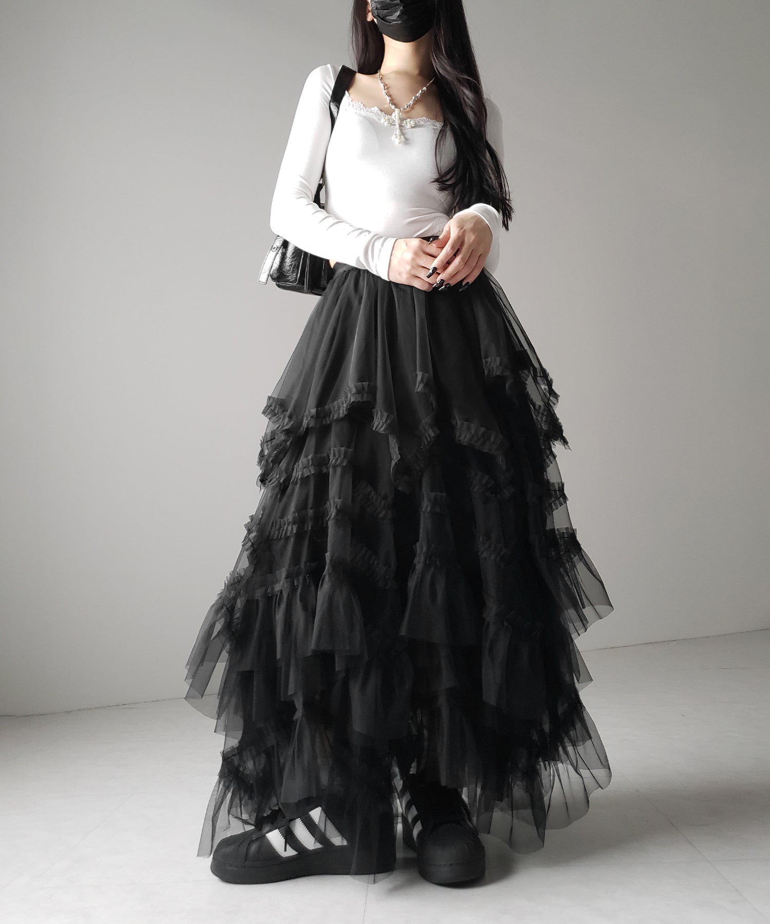 レイヤードボリュームフリルチュールスカート / layered volume frill tulle skirt