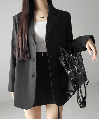 【 セットアップ 】オーバーサイズテーラードジャケット & ハイウエストミニスカパン SET / oversize tailored jacket & high waist mini skirt pants SET