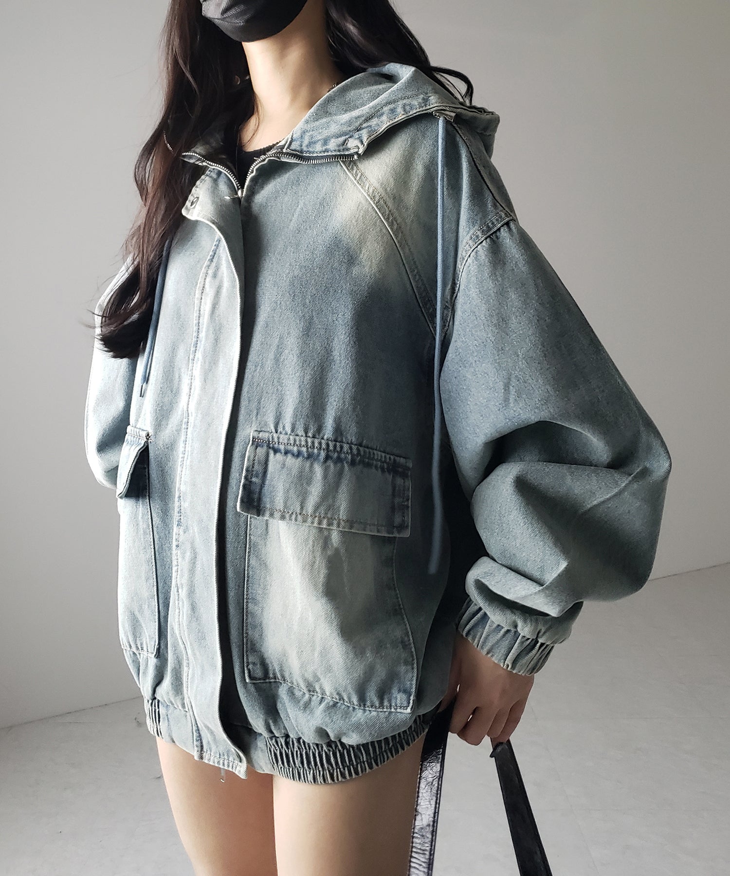 【 2color 】ヴィンテージデニムダブルジップフードブルゾン / vintage denim double zip hoodie blouson