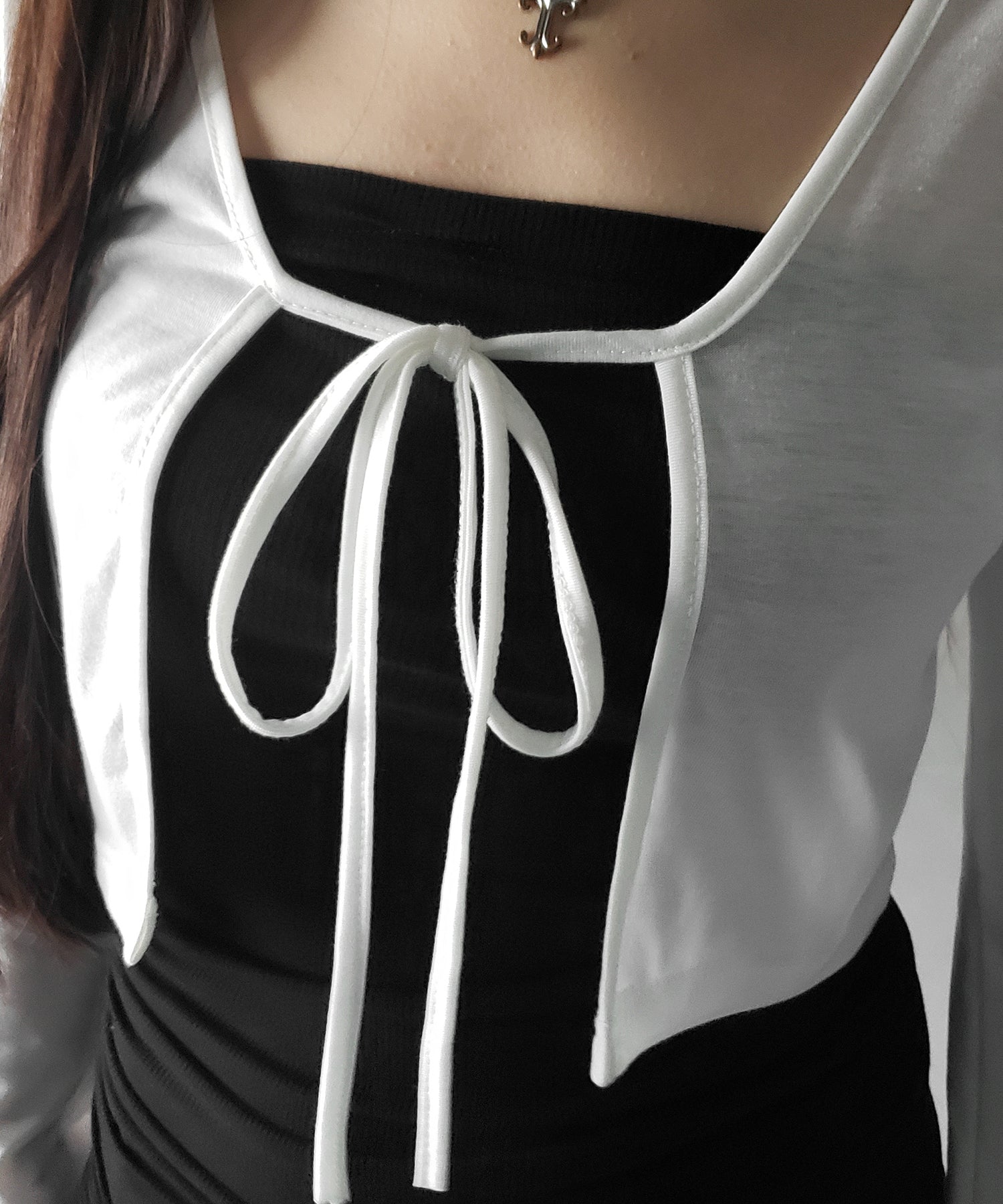 【 2color 】フロントリボンカットソーショートカーディガン / front ribbon cutsew short cardigan