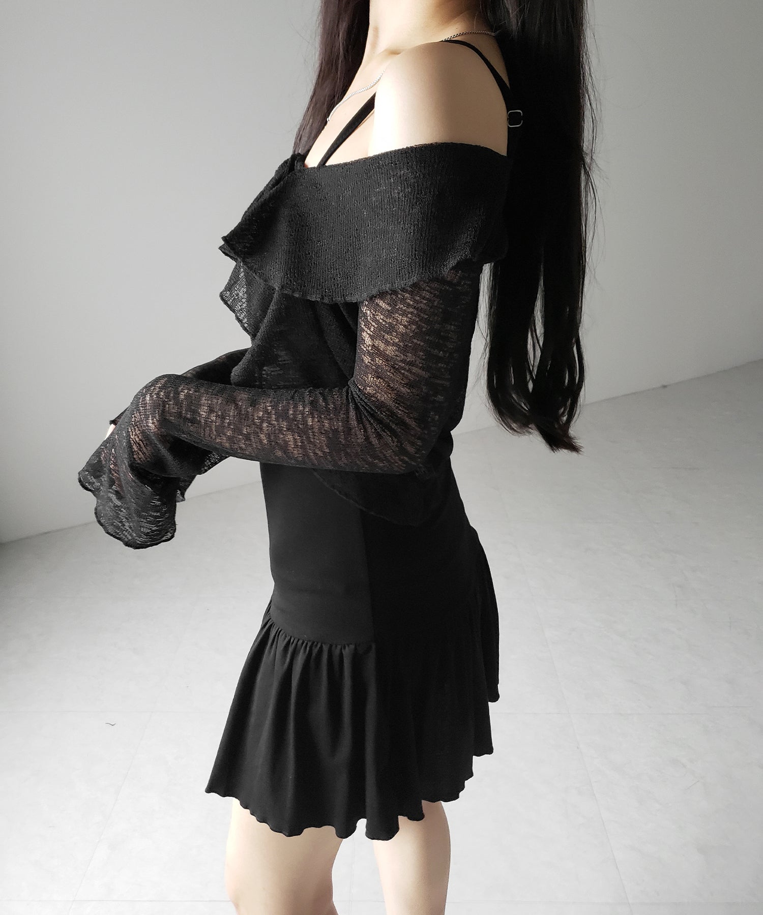 【 2点セット 】フレアキャミワンピ &シアーフリルリボンカーディガン ワンホンセットアップ / flare camisole onepiece & sheer frill ribbon cardigan wanghong SETUP