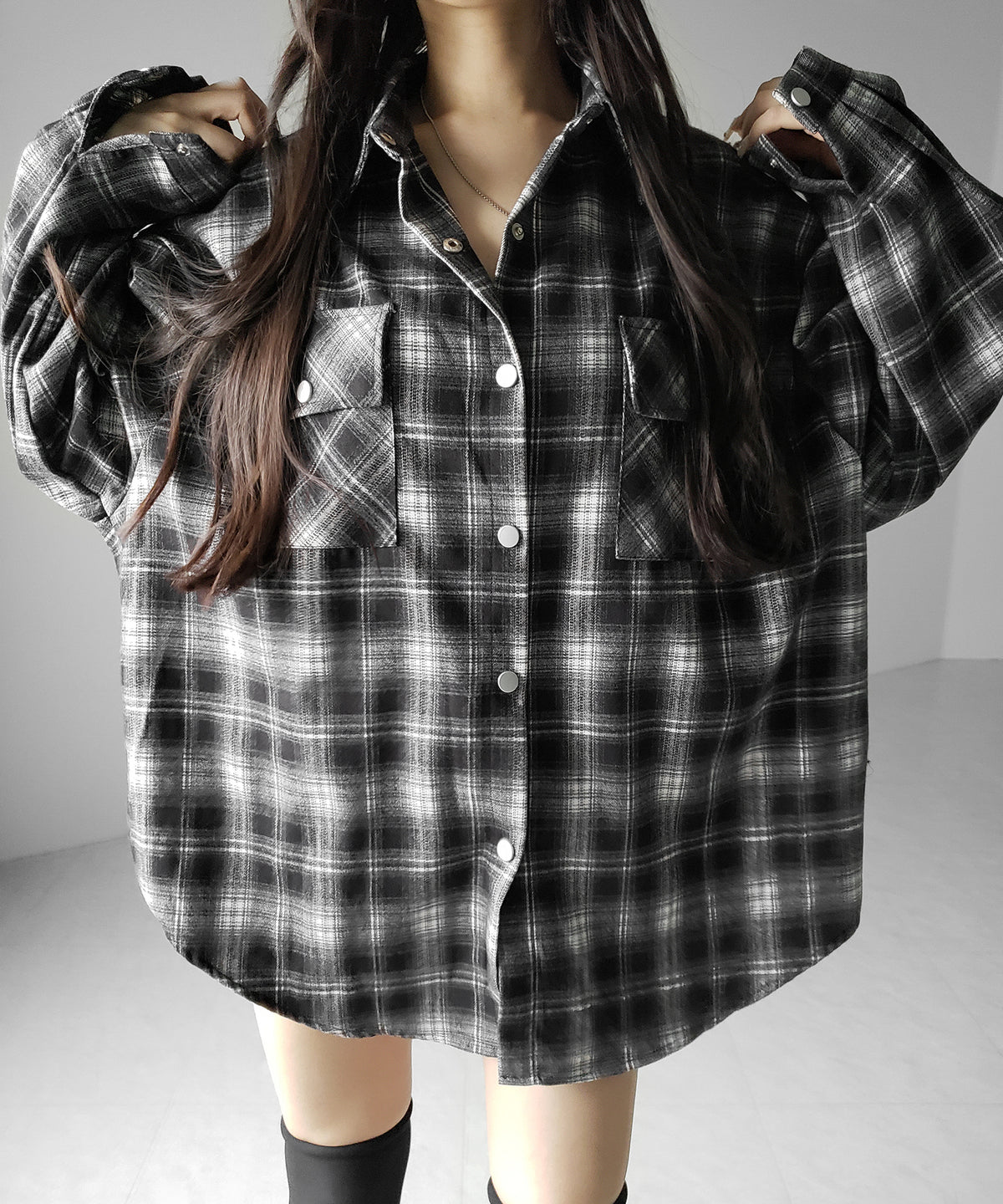 ブラックチェックオーバーフランネルシャツ / black check over flannel shirts