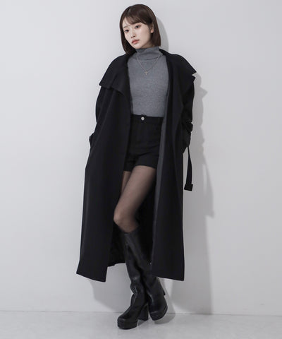 【 ウエストマークベルトSET 】2WAY スタンドカラーレディメルトントレンチロングコート / 2WAY stand collar lady melton trench long coat