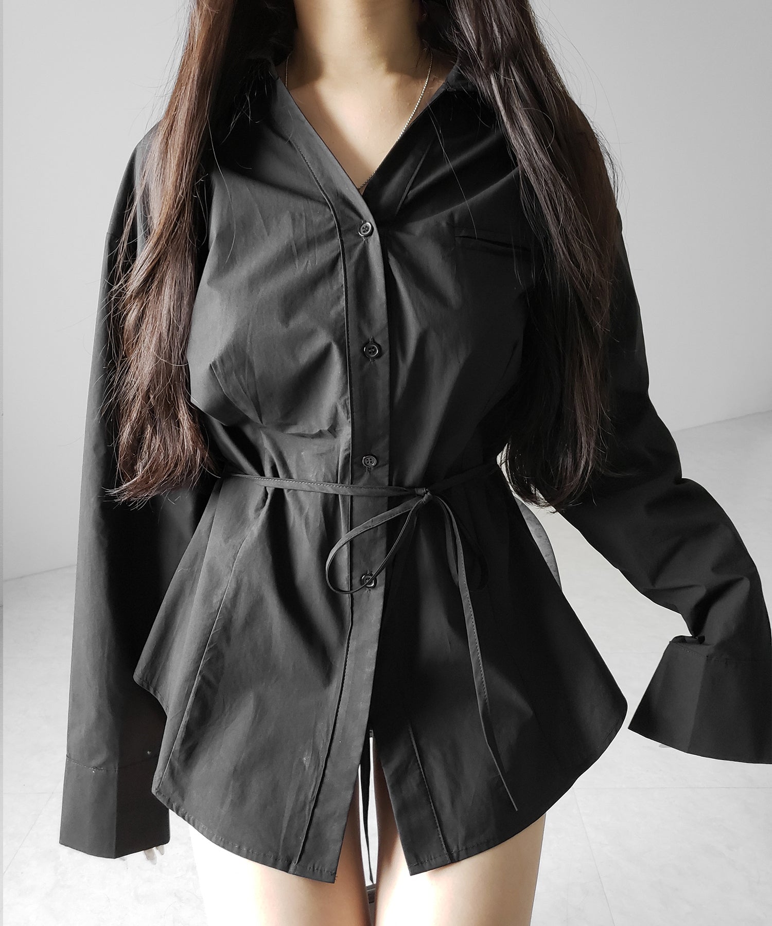 ストラップリボンレディフレアシャツ / strap ribbon lady flare shirts