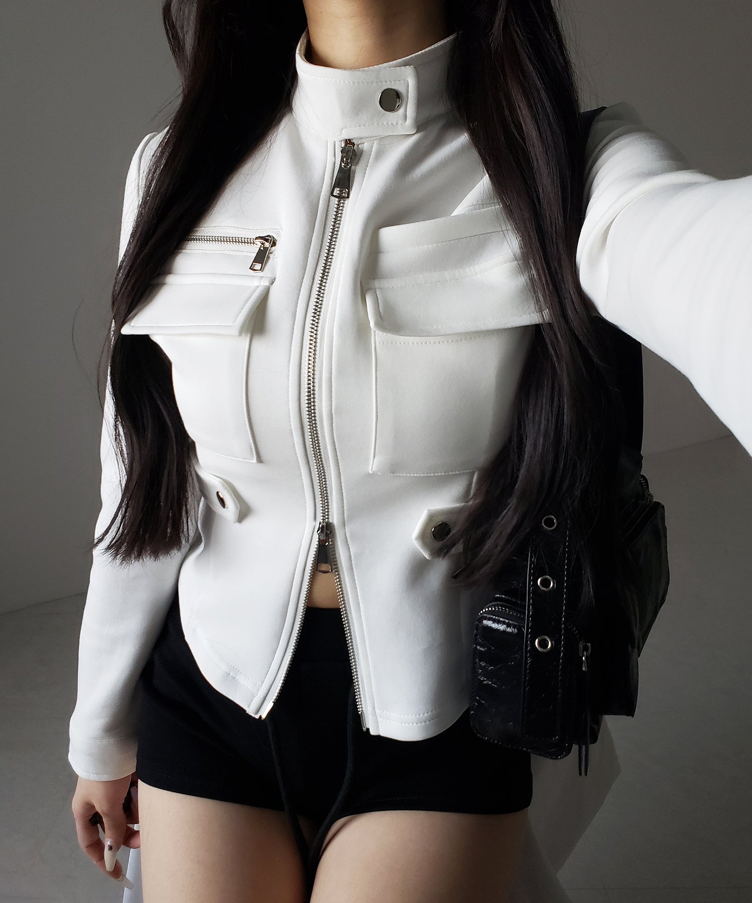 アウトポケットジップアップスリムカットジャケット / out pocket zip up slim cut jacket