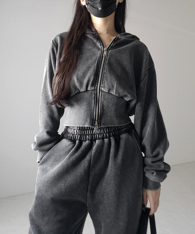 【 セットアップ 】ピグメントヴィンテージショートパーカー + ワイドパンツ SET / pigment vintage short hoodie + wide pants SET