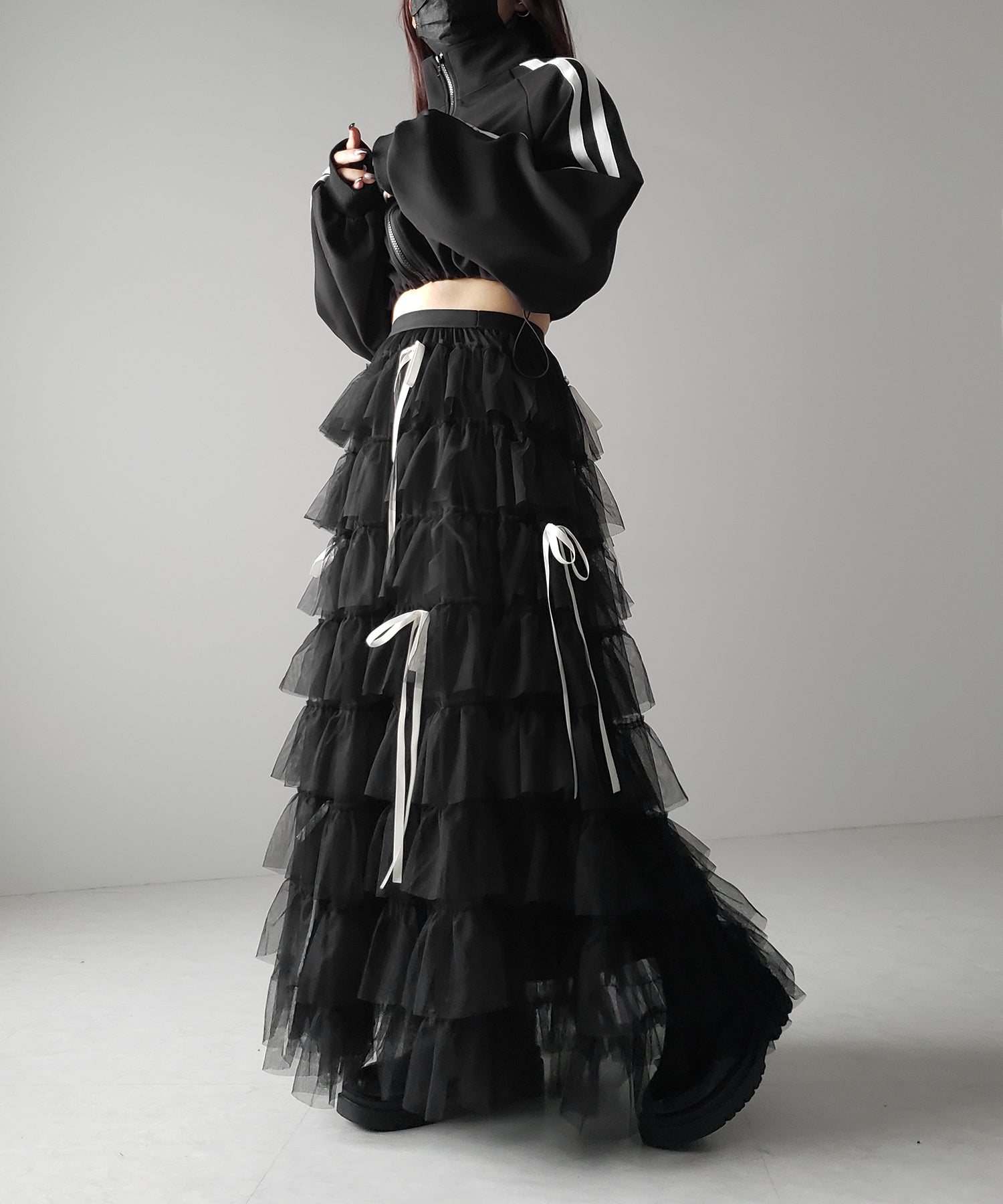 【 新色ピンク追加!/5color 】ストラップリボンバレエコアチュールスカート /strap ribbon ballet core tulle skirt